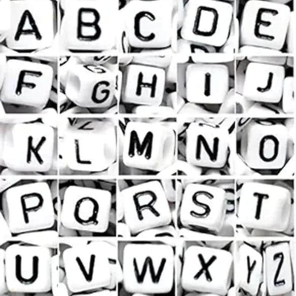 6mm White Cube Acrylic Alphabet Beads, individual single A-Z & mixed letters, DI