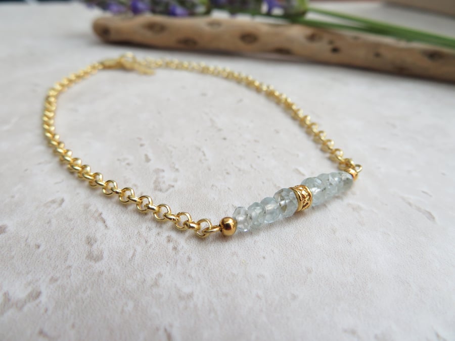 Natural Aquamarine Gemstone Gold Vermeil Bracelet