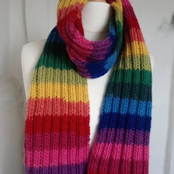 Rainbow scarf in chunky lambs wool