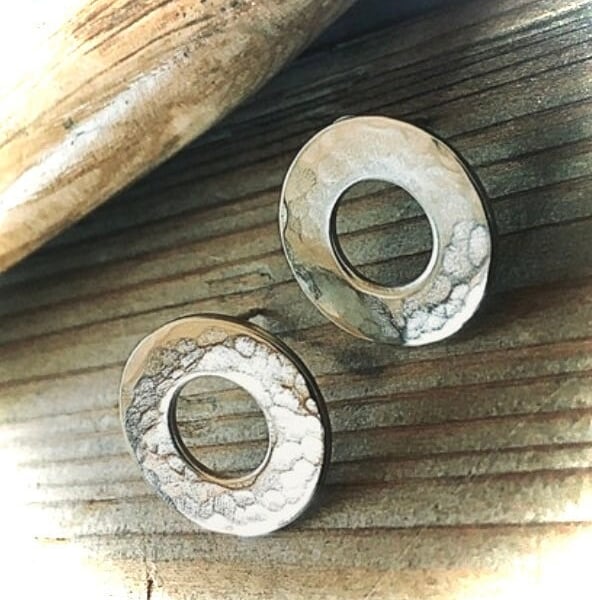 Hammered sparkly silver hoop earrings