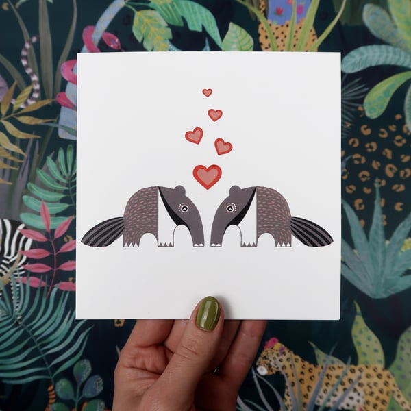 Anteater love card. Greeting card for Valentines.