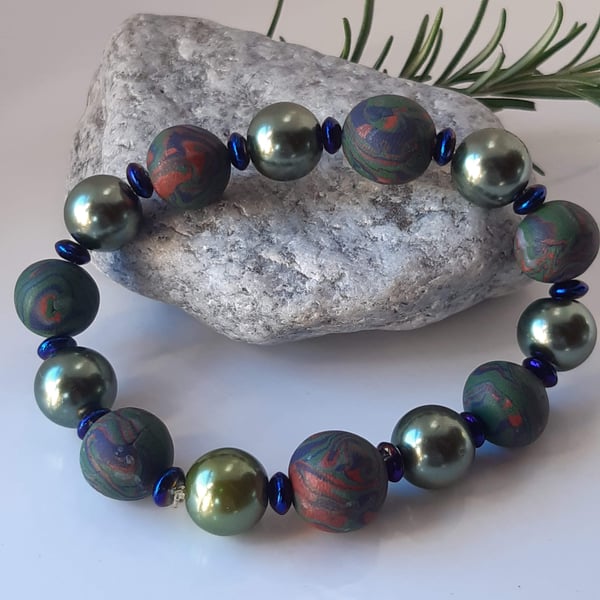 Dark green, navy and sienna bracelet