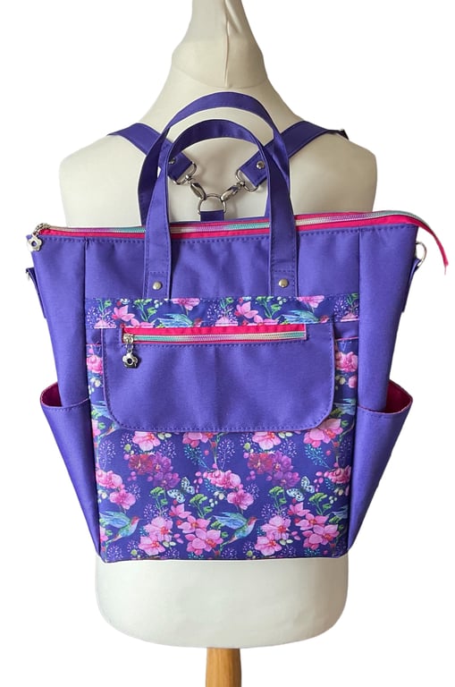 Backpack Water resistant and convertible with hummingbirds 