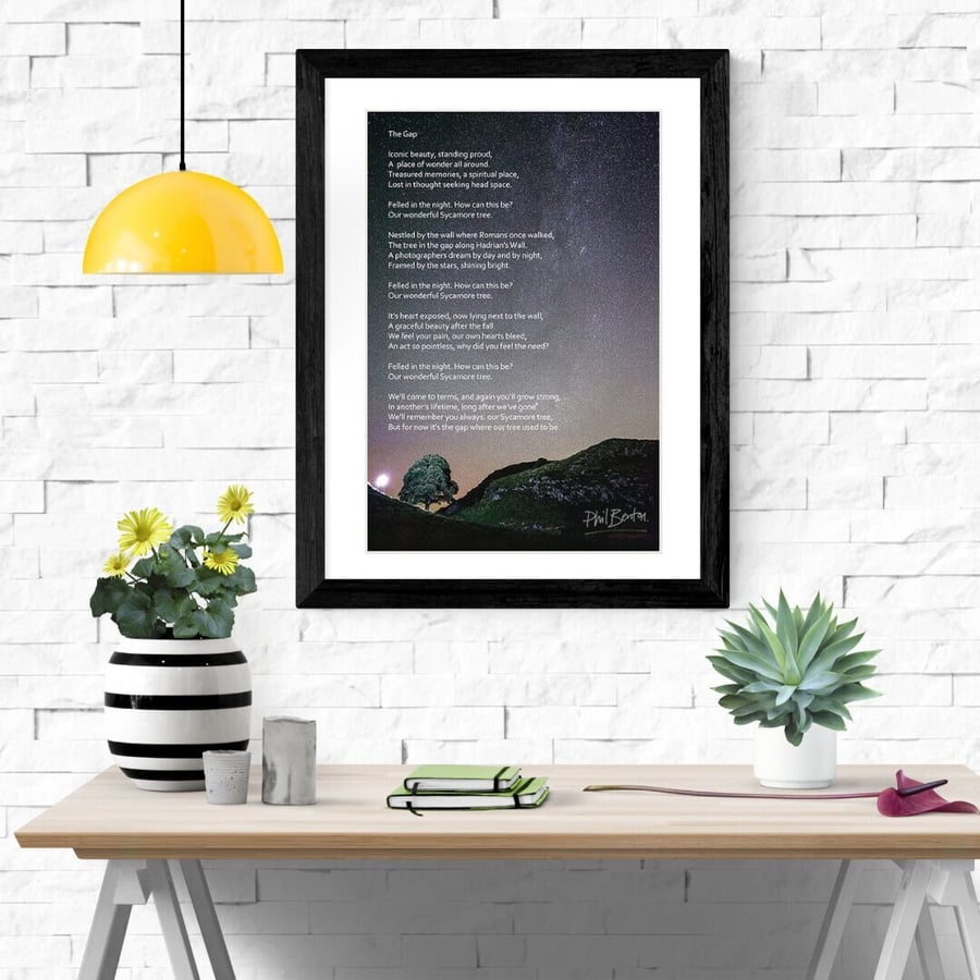 Sycamore Gap Poem Tribute - 20x16in Mounted Print - Limited Edition - Wall Decor