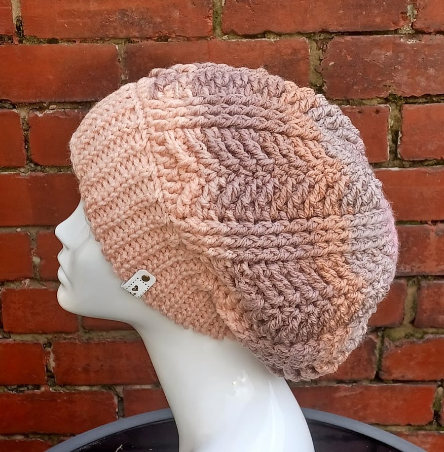 Crochet slouchy beanie, multicoloured pastel winter hat