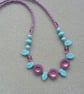 Purple and Turquoise Czech Glass Beaded Necklace - Image 3