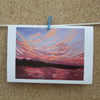 Art Greetings Card, Colourful Pink Sunset, Seascape 