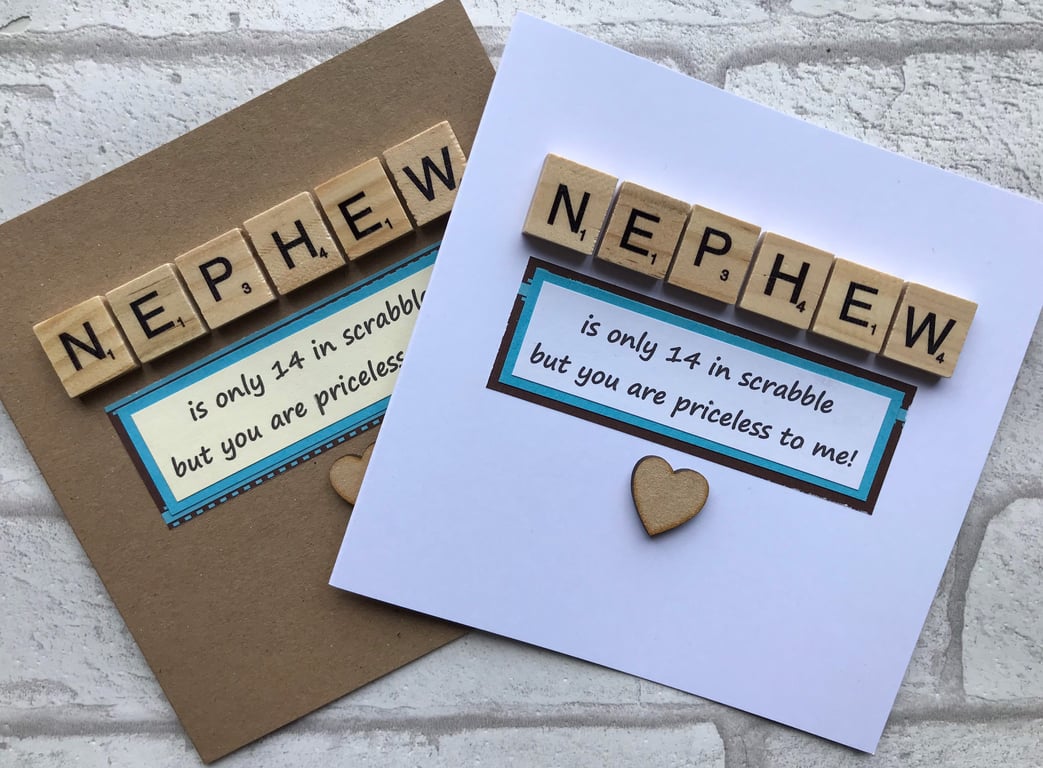 Handmade Nephew Birthday Card: Scrabble Tile Heart Design