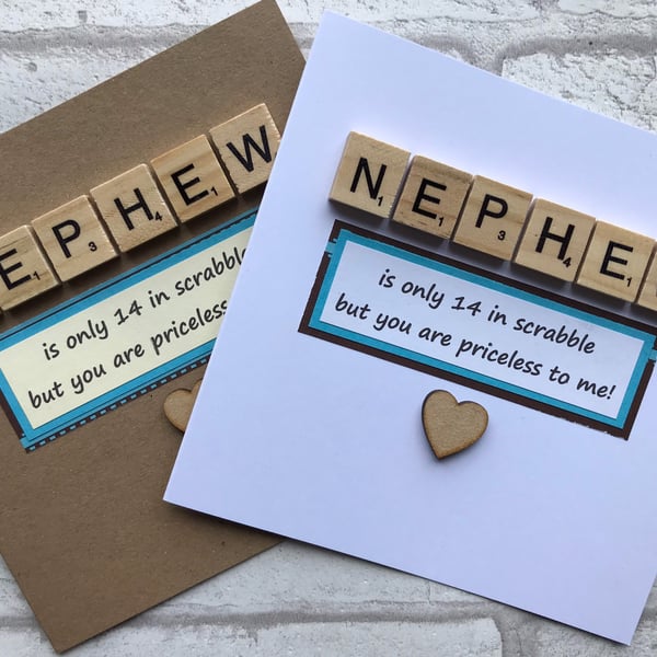 Handmade Nephew Birthday Card: Scrabble Tile Heart Design