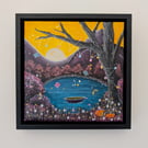 Halloween By The Lake Original Acrylic Painting Framed