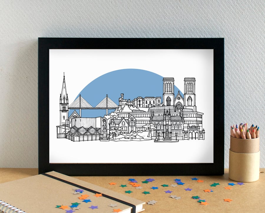 Inverness Landmarks Skyline Art Print