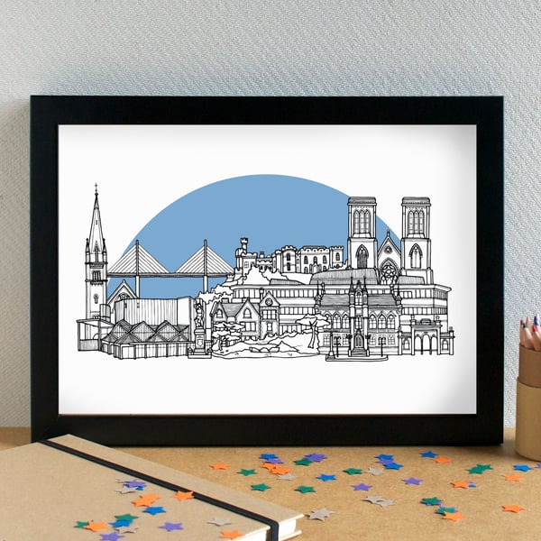 Inverness Landmarks Skyline Art Print