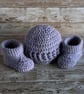 Crochet Lilac Blanket Hat Cardigan and Booties - Image 9