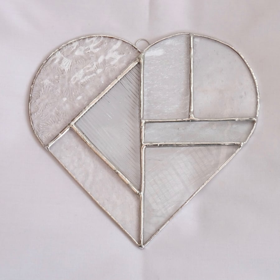 Large Stained Glass Clear Heart - Handmade Hanging Decoration 