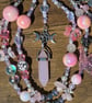 Rose Quartz Triple Moon Bag Charm, Lotus Crystal Keyring, Spiritual Accessory - Image 2