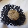 Steampunk Tattered Black Lace Brooch