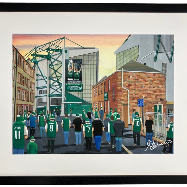 Hibernian F.C, Easter Road Framed Football Art Print. 20" x 16" Frame Size