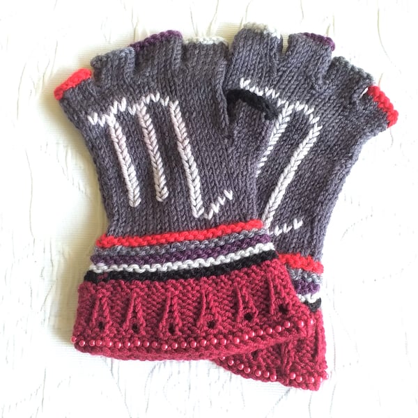 Hand Knitted Fingerless mittens - Scorpio
