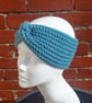 Blue crochet ear warmer, chunky wide twisted headband