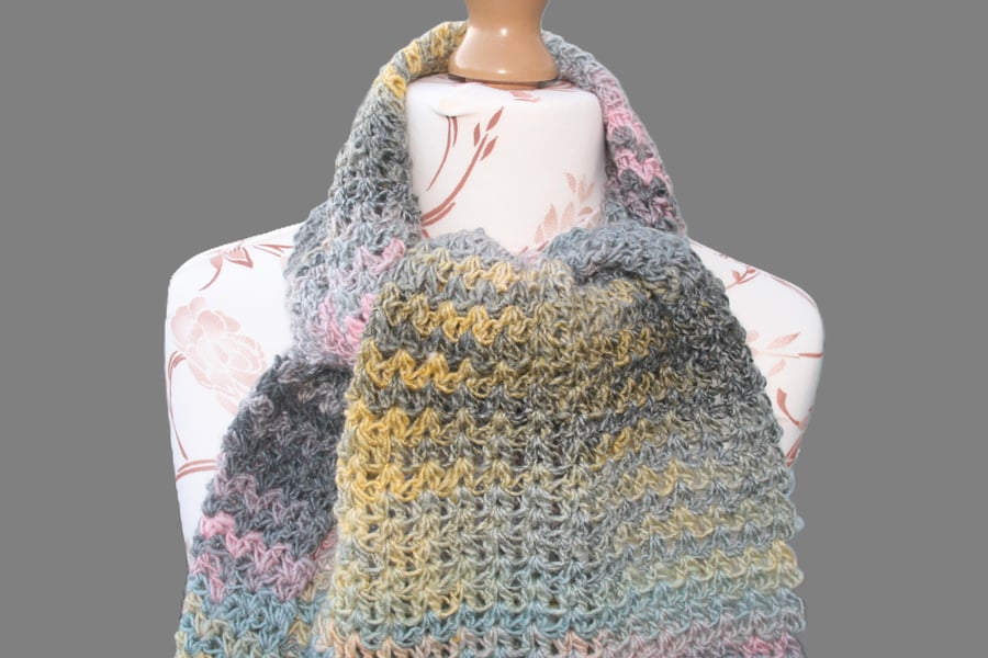 Pretty Variegated Crochet Scarf 