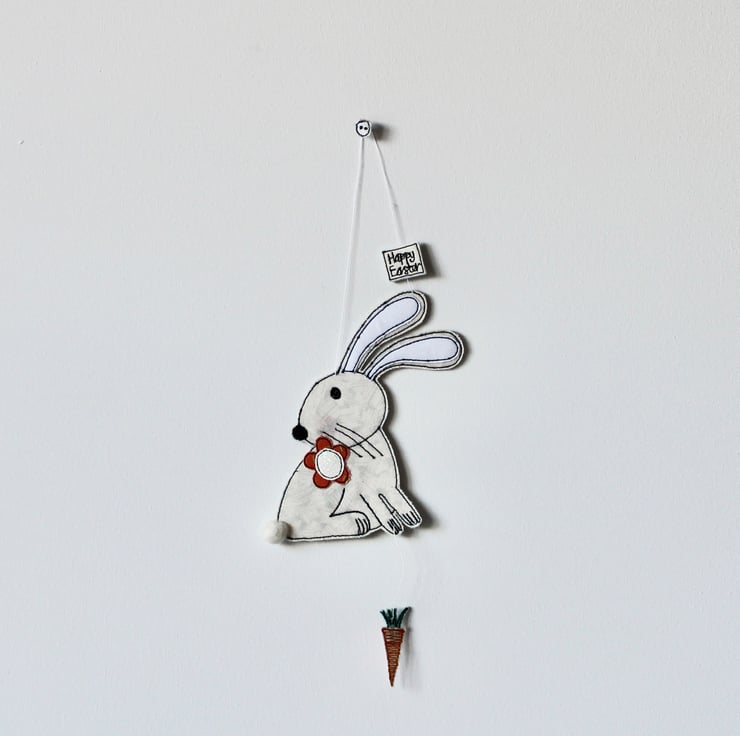 thumbnail image 2 of Heaven Sends Wooden Hanging Rabbit With Flower - Rustic Easter Decoration, 7x11cm 2 of 6