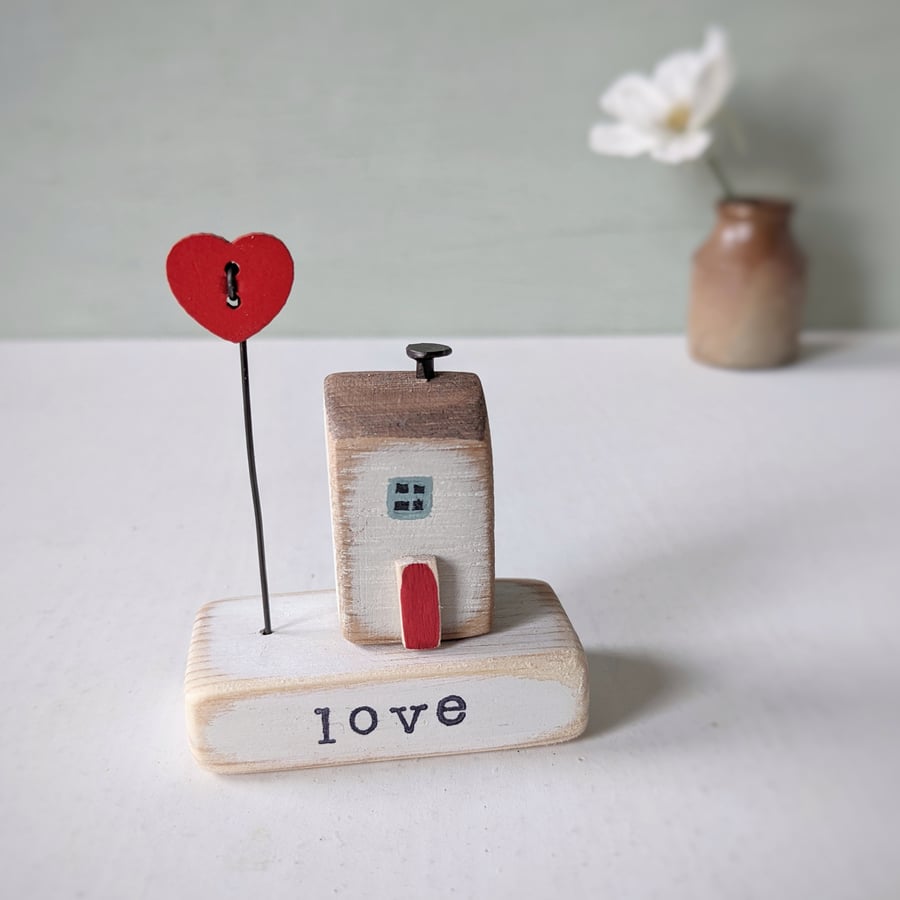 Little Wooden Handmade House and Base in a Bag - love