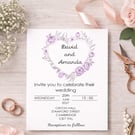 Personalised Wedding Invitation & RSVP Set.  Lilac Love Heart 