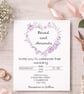Personalised Wedding Invitation & RSVP Set.  Lilac Love Heart 
