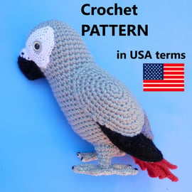 African Grey Parrot, DIGITAL Crochet Pattern