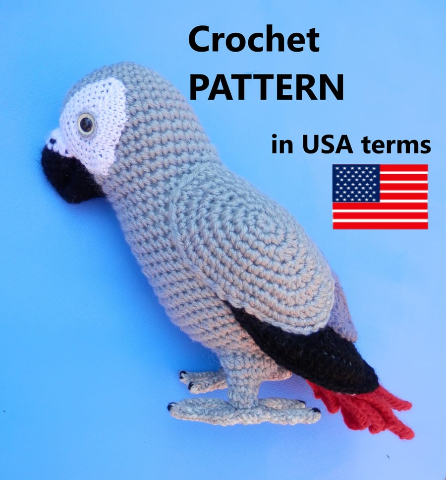 African Grey Parrot, DIGITAL Crochet Pattern