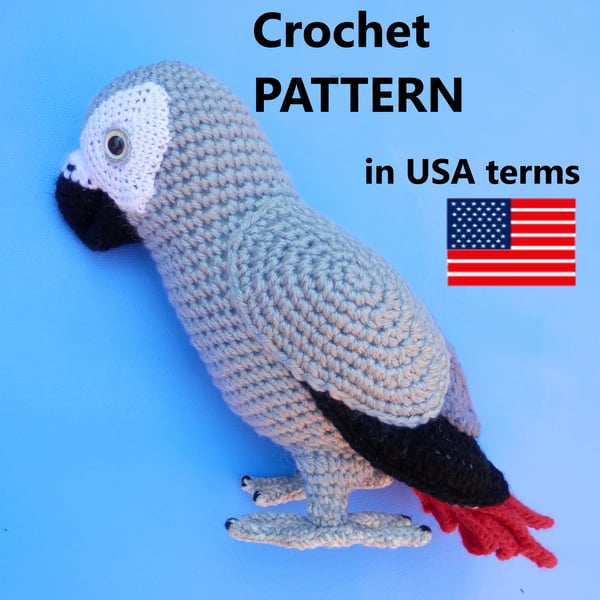 African Grey Parrot, DIGITAL Crochet Pattern