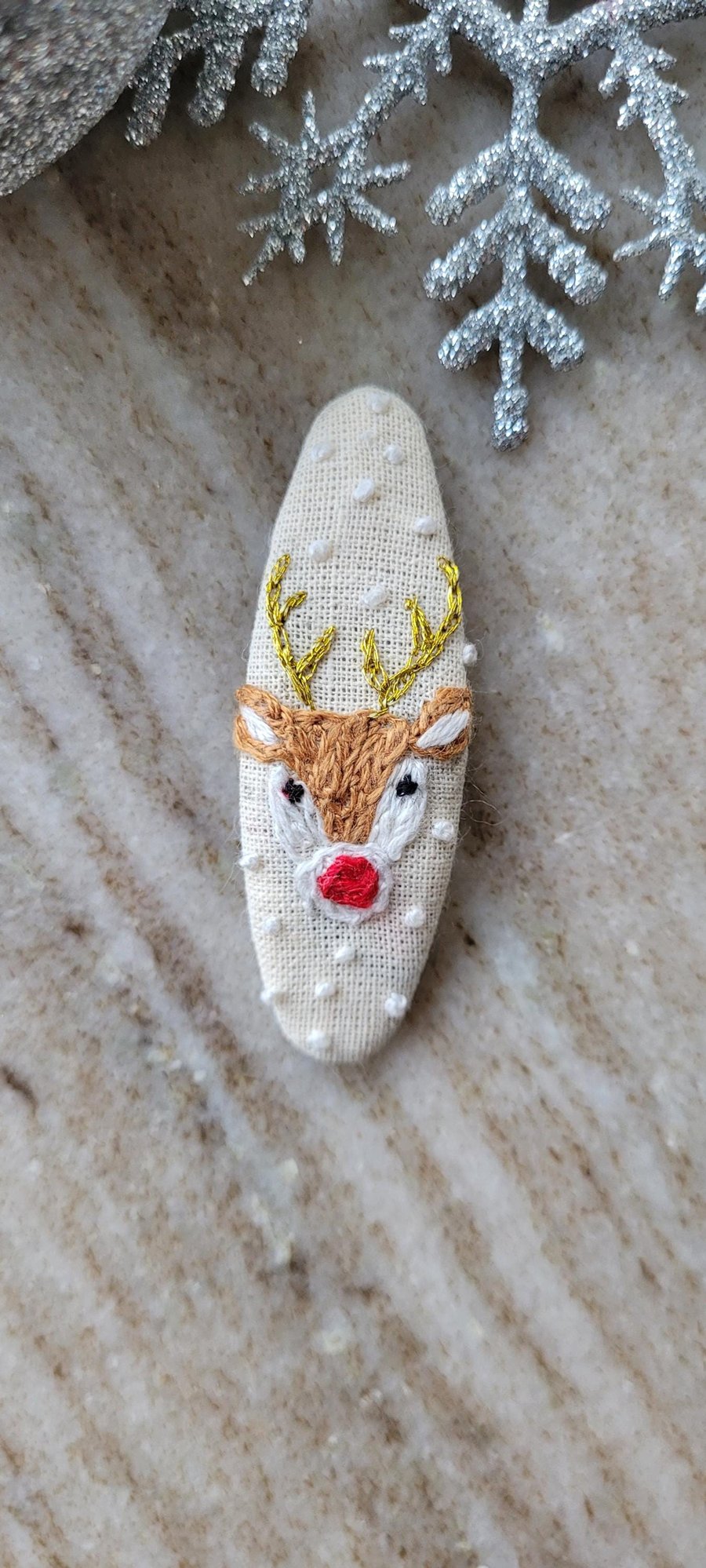 cute reindeer hair clip, rudolph winter snow Christmas gift for girls, holiday 