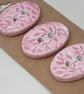 3 Medium Oval Shell Pink Leaf Pattern Ceramic Buttons - Image 4