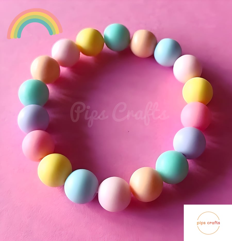 Colourful Pastel Rainbow Bead Stretchy Bracelet, Quirky Handmade Jewellery