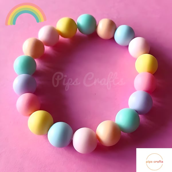 Colourful Pastel Rainbow Bead Stretchy Bracelet, Quirky Handmade Jewellery