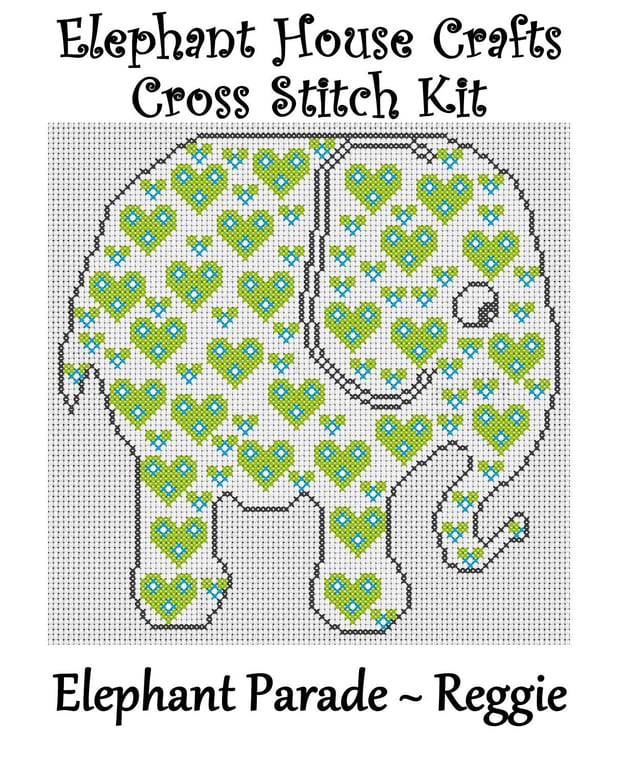 Elephant Parade Cross Stitch Kit Reggie Size Approx 7" x 7"  14 Count Aida