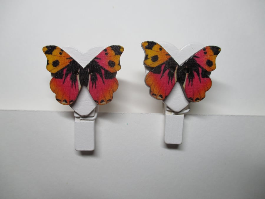 Butterfly on Love Heart Peg Clip Mini Peg Set of two white orange pink black