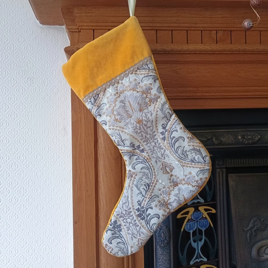 Luxury Christmas Stocking Gold Reclaimed Embroidered Curtain and Vintage Velvet