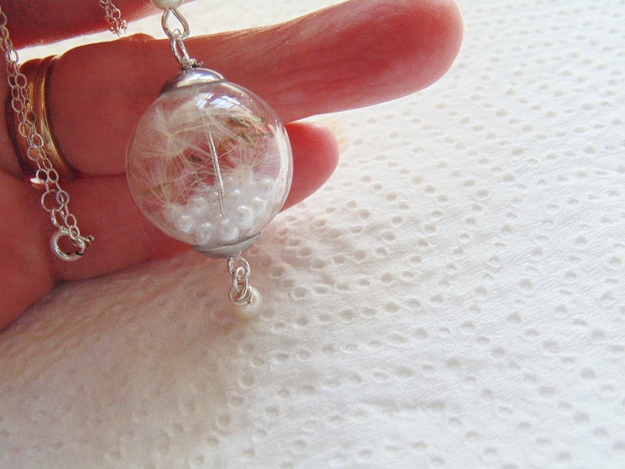 Real Dandelion Seeds Glass Globe Necklace - MAKE A WISH