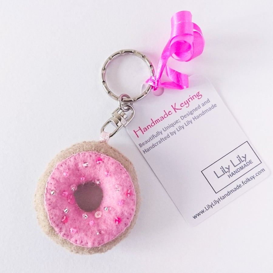 SOLD Iced Doughnut Keyring (Pink), Handmade by Lily Lily Handmade