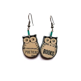 Literary Resin Book Owl bird  Earrings by EllyMental