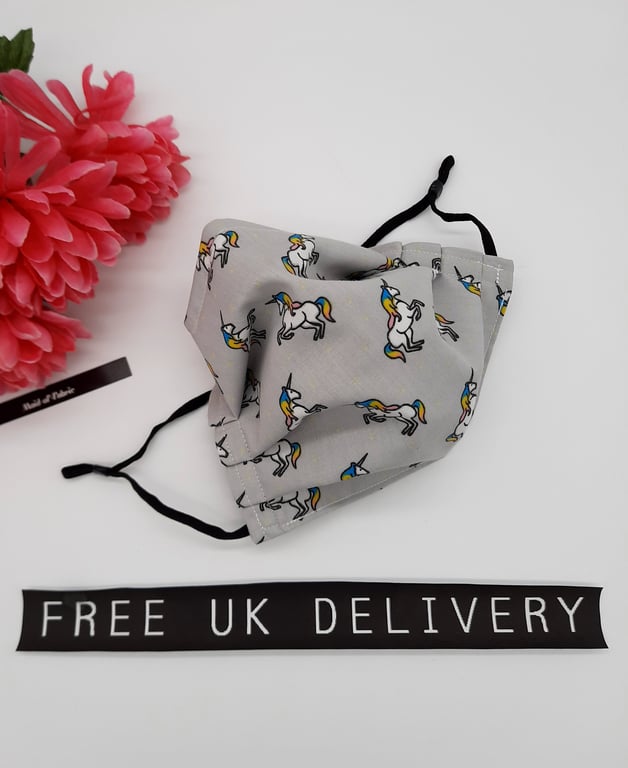 Face mask,  medium,  adjustable,  nose wire,  3 layer,  washable in unicorn 