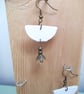 White Leather and Boho Beads Old Gold Colour Dangle Drop Earrings - Image 3