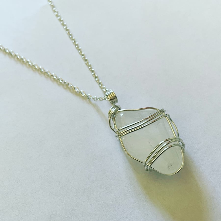 Wire wrapped quartz pendant