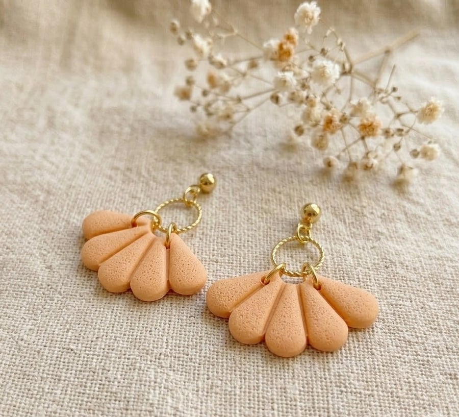 Peach Floral Earrings, Botanical Birthday Gift for Her, Floral Style