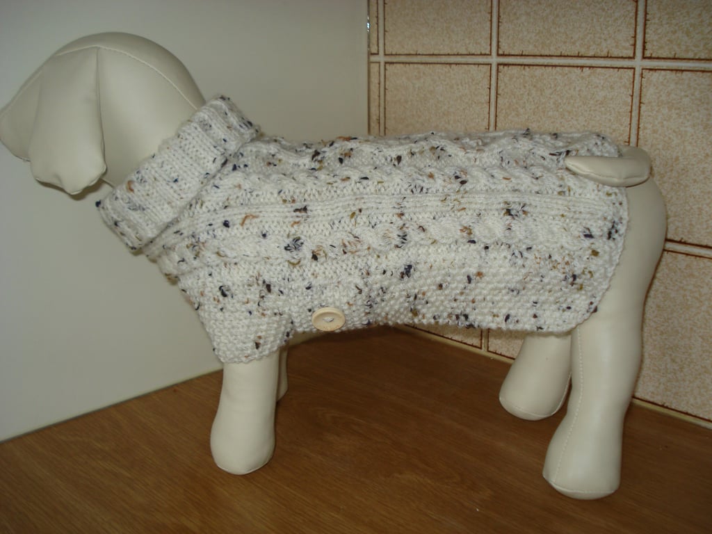 Hand Knitted Coat Jumpers In A Light Colour Tweed With Flecks Of Brown (R692)