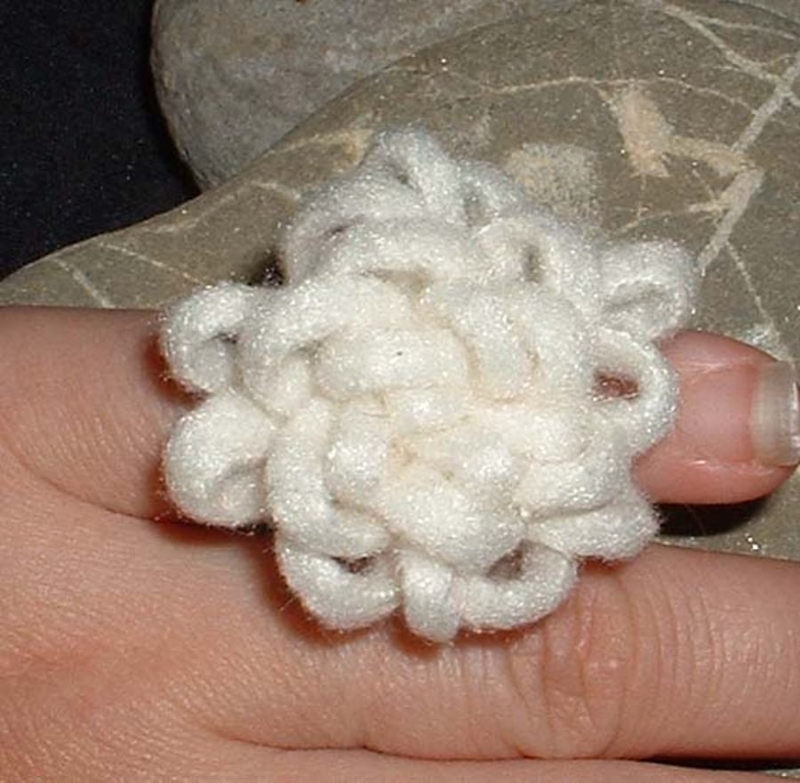 Handmade Fleece fabric flower rings - childs - cream or pink