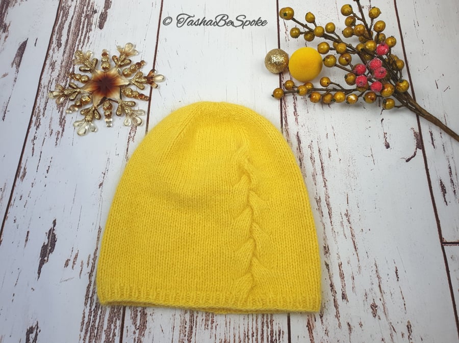 SALE Hand knitted hat, Yellow beanie, Girls hat, Birthday gift for women