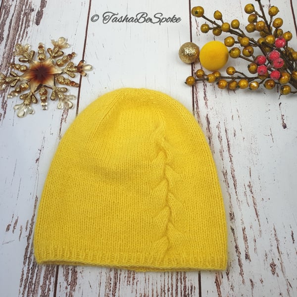 SALE Hand knitted hat, Yellow beanie, Girls hat, Birthday gift for women