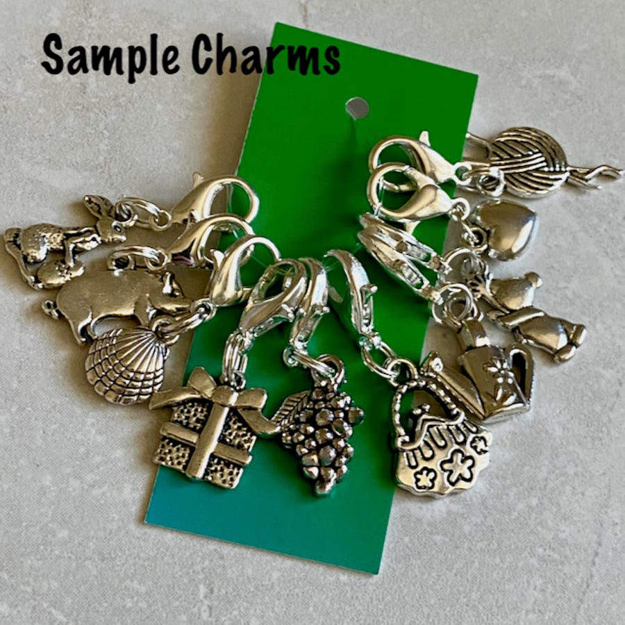 Mystery set of stitch markers for knitting or crochet, clip on charms, set of 10
